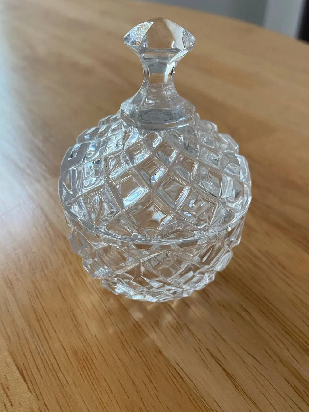 Small Crystal Rounded Trinket Dish Vanity Jar 3.5” Tall Pointed Top